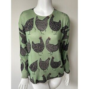Black Farm Chicken Novelty Print Sweater S Cottage Fairy Artsy Festival Casual